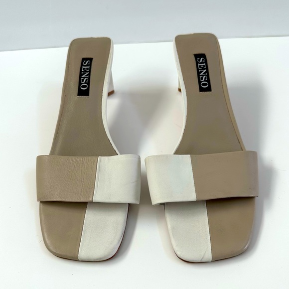 Senso White and Tan Calf Leather Slide on Maisy Mule Sandals Size 39 - Picture 2 of 5